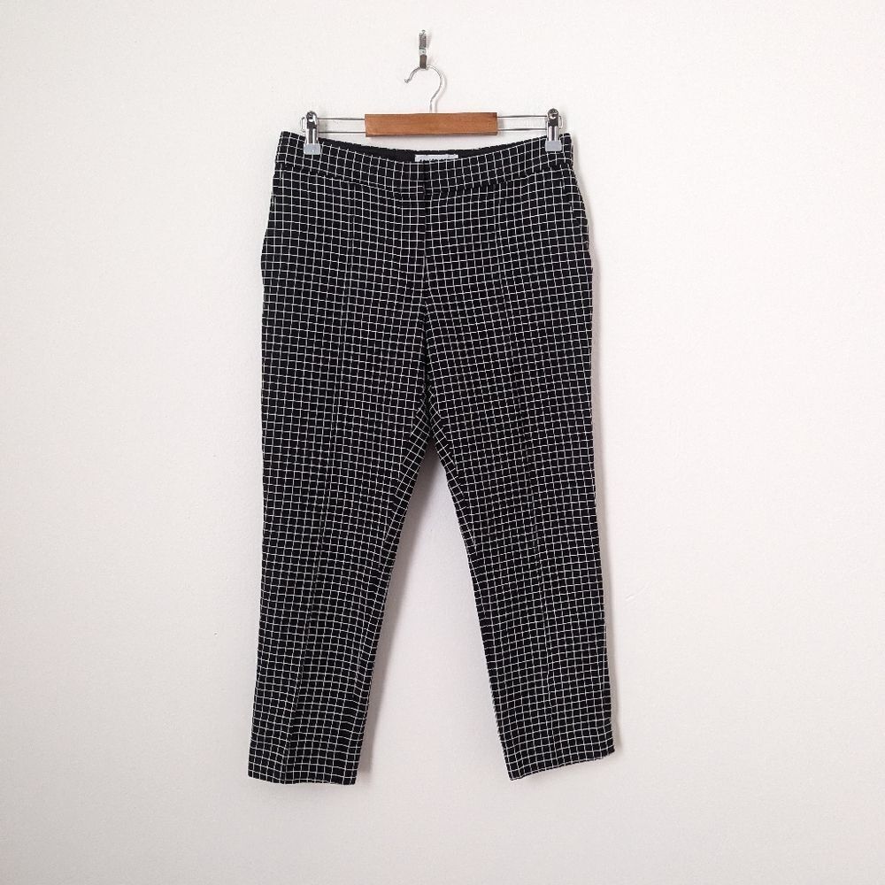 Apiece Apart black white cream windowpane checks print tapered work pant trouser